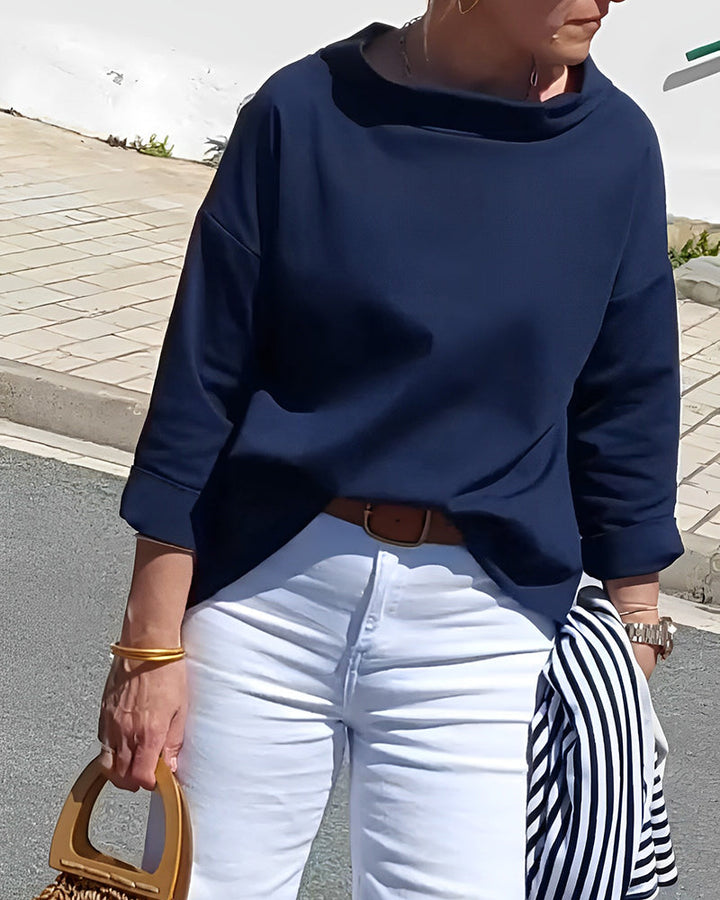 Dame efterårsbluse med høj krave og 3/4-ærmer – Mireille