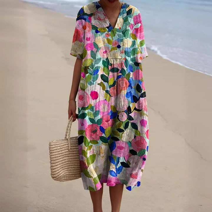 Light summer floral dress with V-neck & comfortable fit – Talia