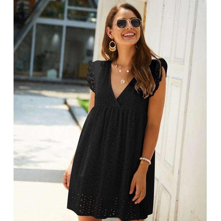 Trendy summer mini dress with ruffle sleeves – Elina
