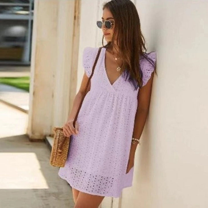 Trendy summer mini dress with ruffle sleeves – Elina