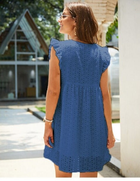 Trendy summer mini dress with ruffle sleeves – Elina