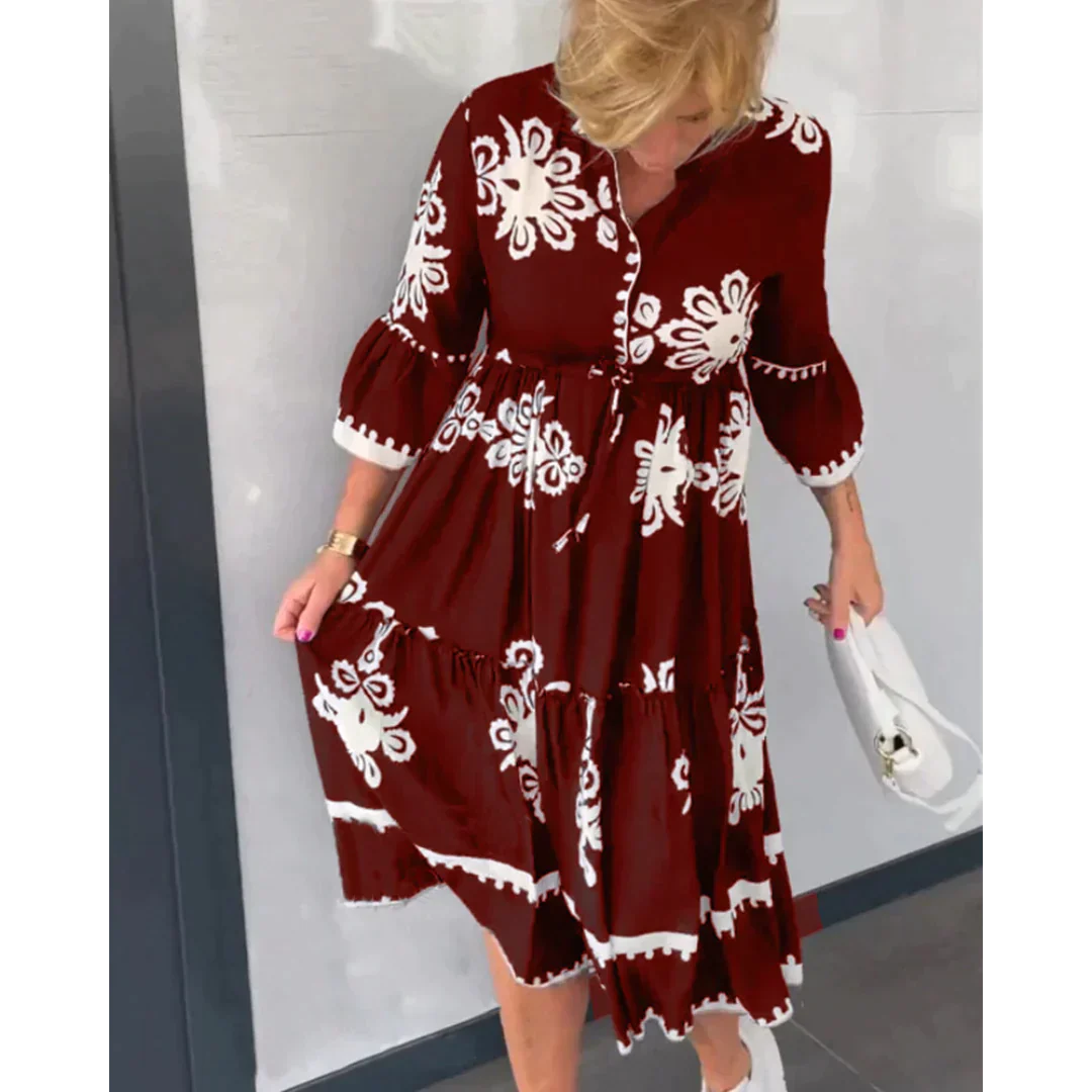 Trendiges Kleid mit Blumenmuster und 3/4-Ärmeln – Elin