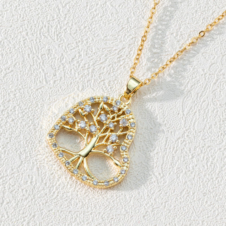 Zirconia Round Hollow Tree of Life Pendant – Necklace – Luna
