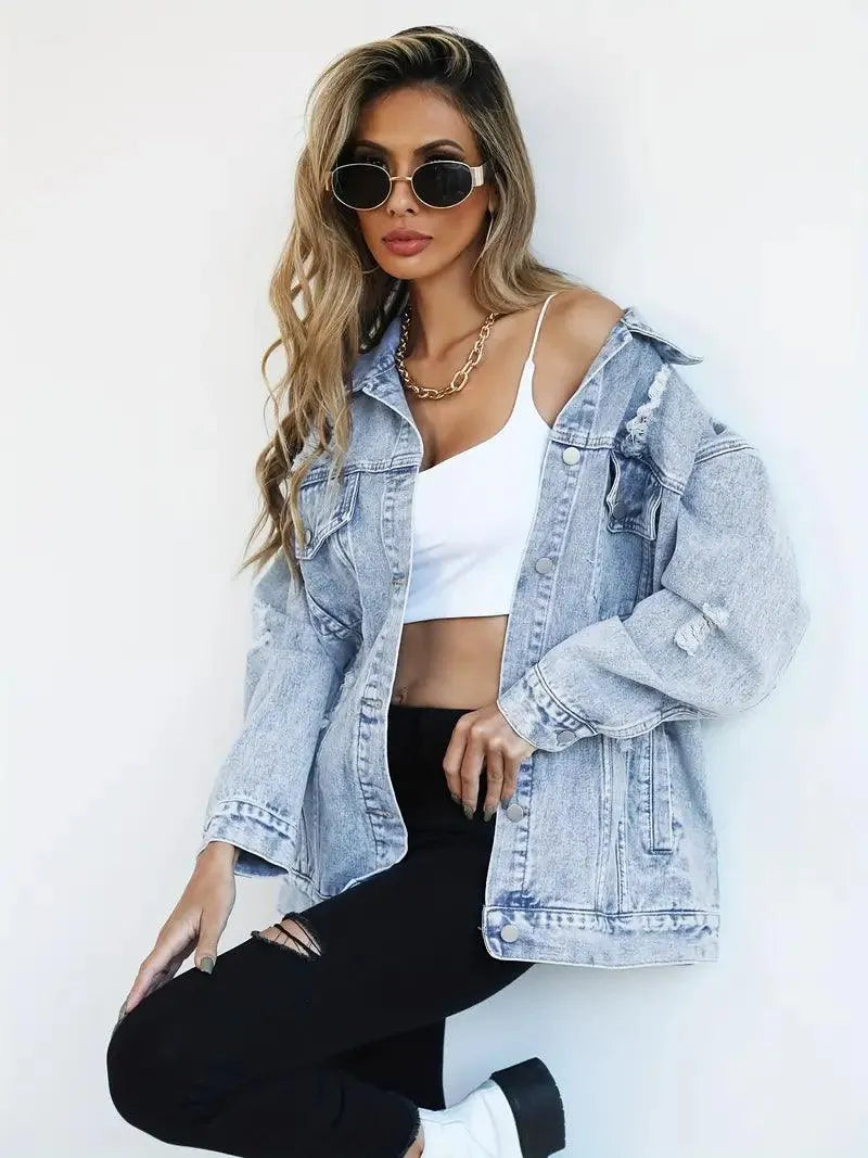 Vandtæt & Forede Oversized Dame Jeansjakke med Hætte – Talia