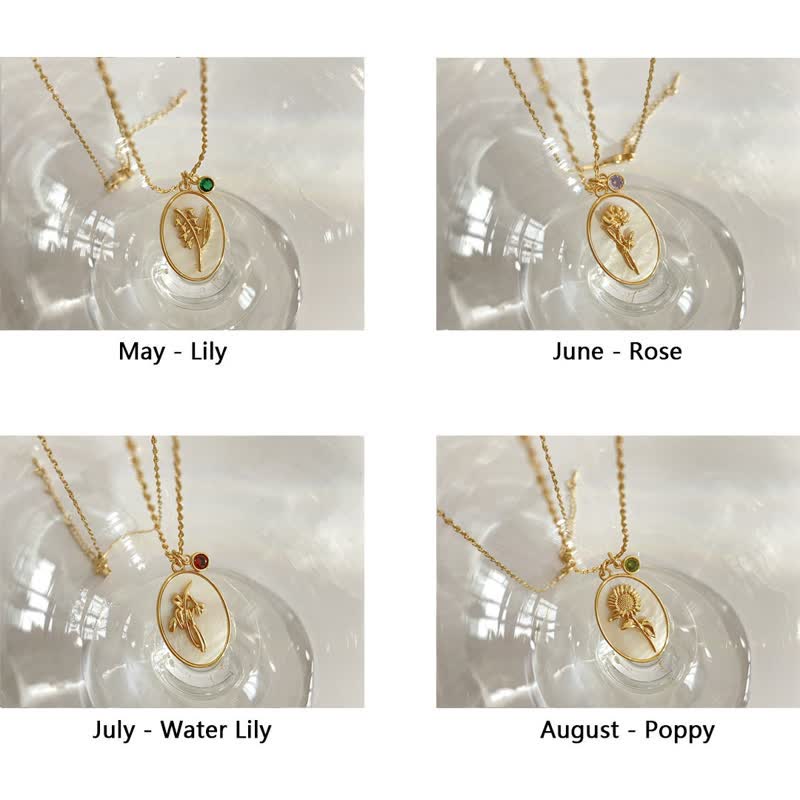 Birthstone and Birth Flower Necklace – Aurora
