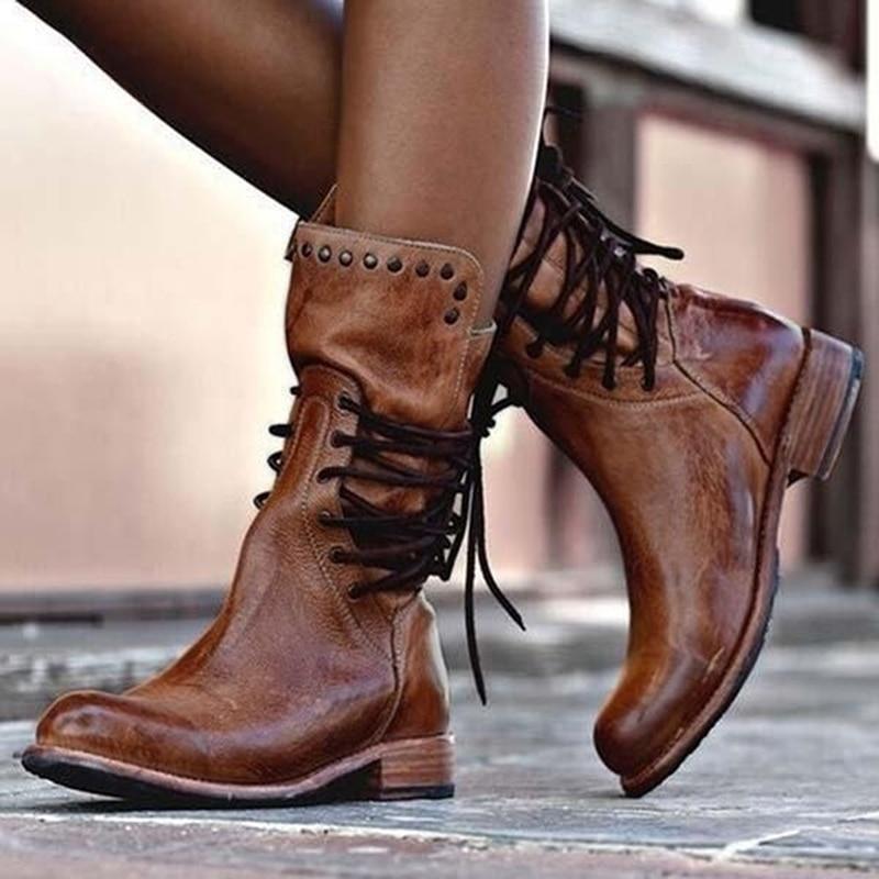 Braune Damen Leder Schnürstiefel – Freya
