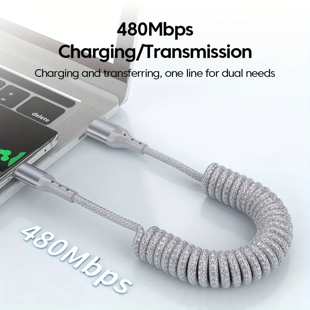 100W USB-C Spring Charging Cable with High-Speed Data Transfer – Buy 1, Get 1 FREE-B USB TO C-State of Style