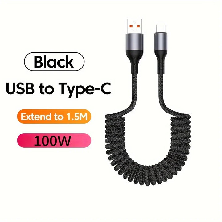 100W USB-C Spring Charging Cable with High-Speed Data Transfer – Buy 1, Get 1 FREE-B USB TO C-State of Style