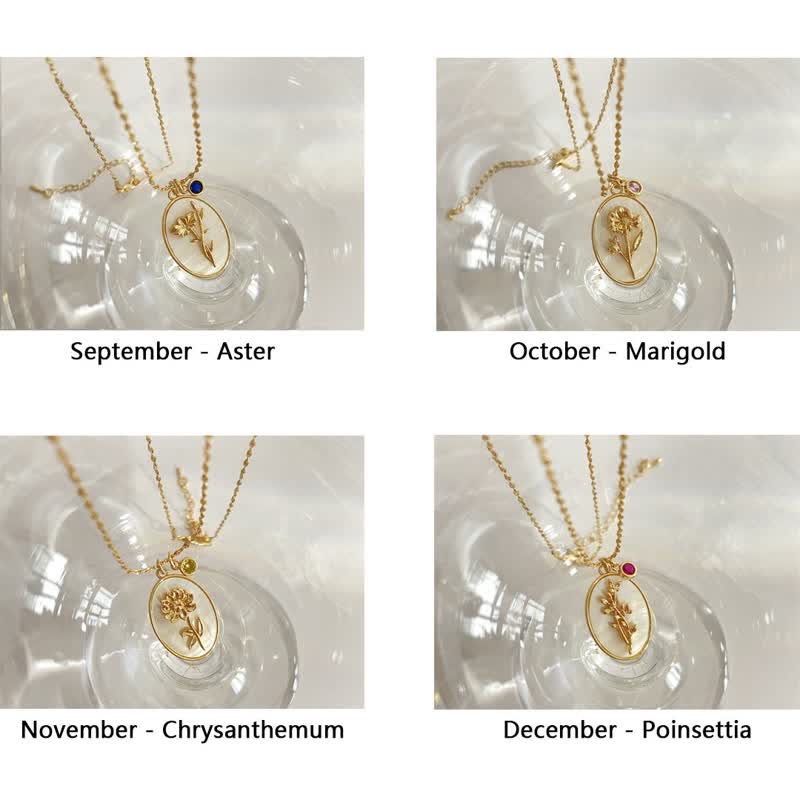 Birthstone and Birth Flower Necklace – Aurora