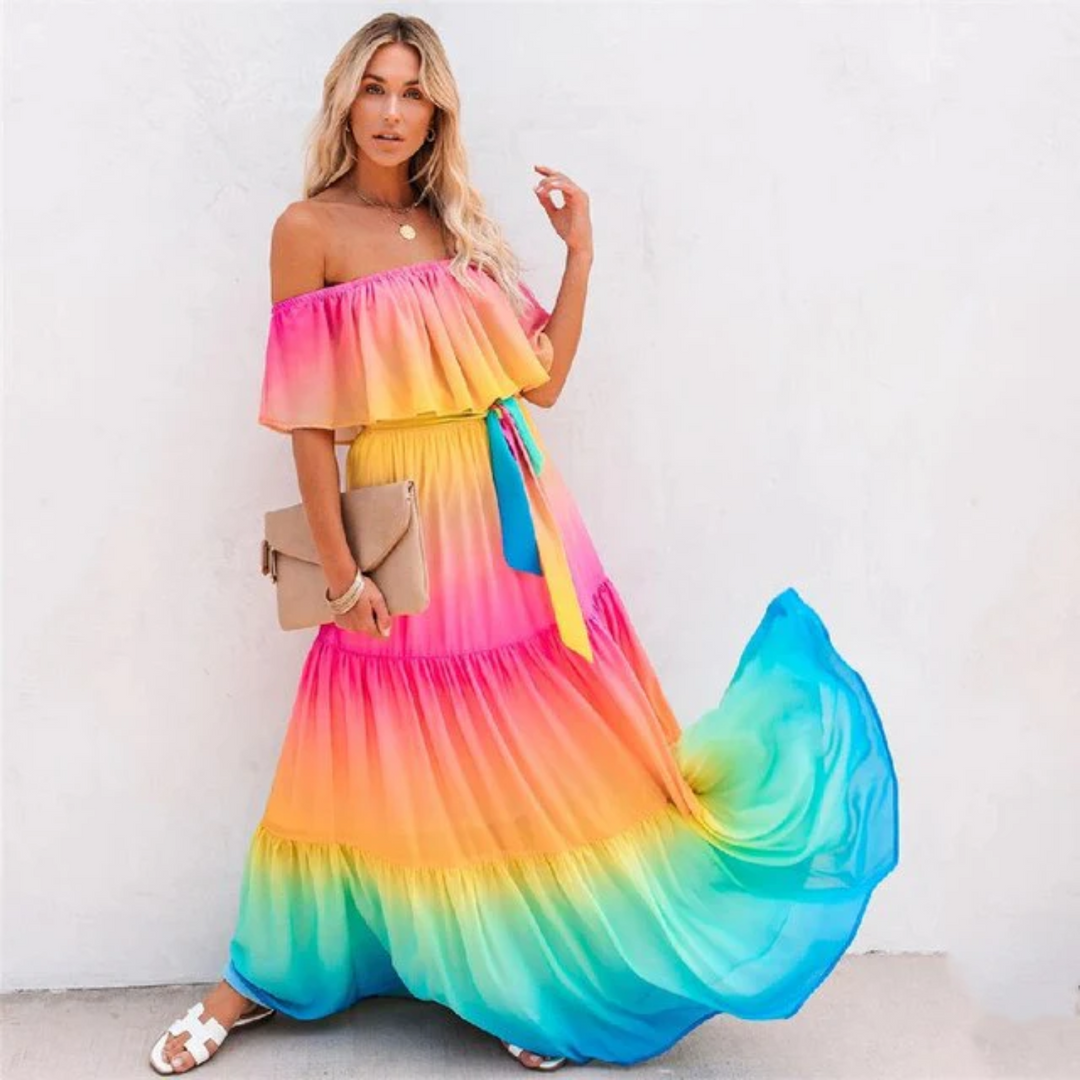 Mehrfarbiges Sommerkleid mit schmeichelhaftem Schnitt – Alisha