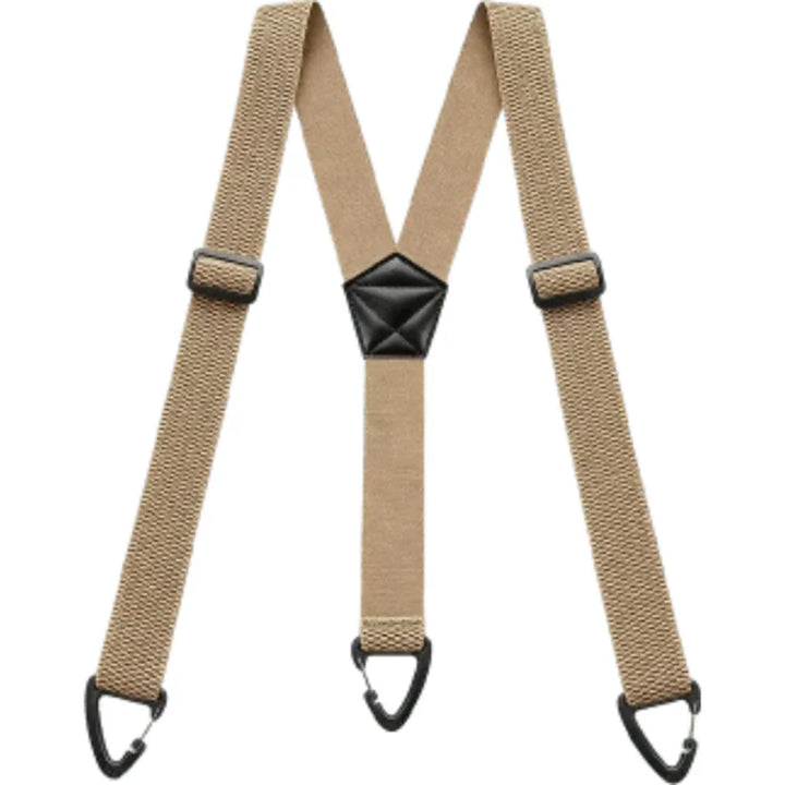 Beige Hosenträger in Y-Form mit drei schwarzen Klammern und schwarzem Mittelstück, Vorderansicht 10