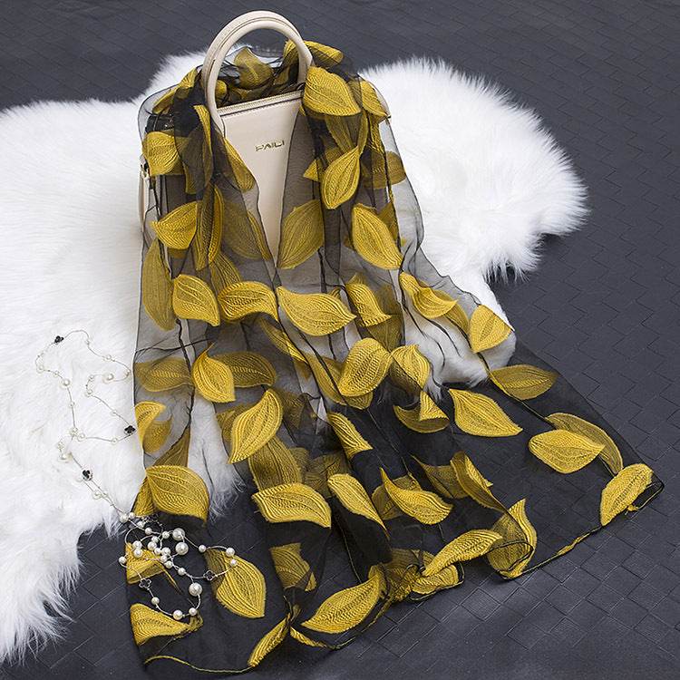 Trendy Women's Silk Scarf with Floral Pattern and Cut-out Design – Fiora (1+1 FREE)