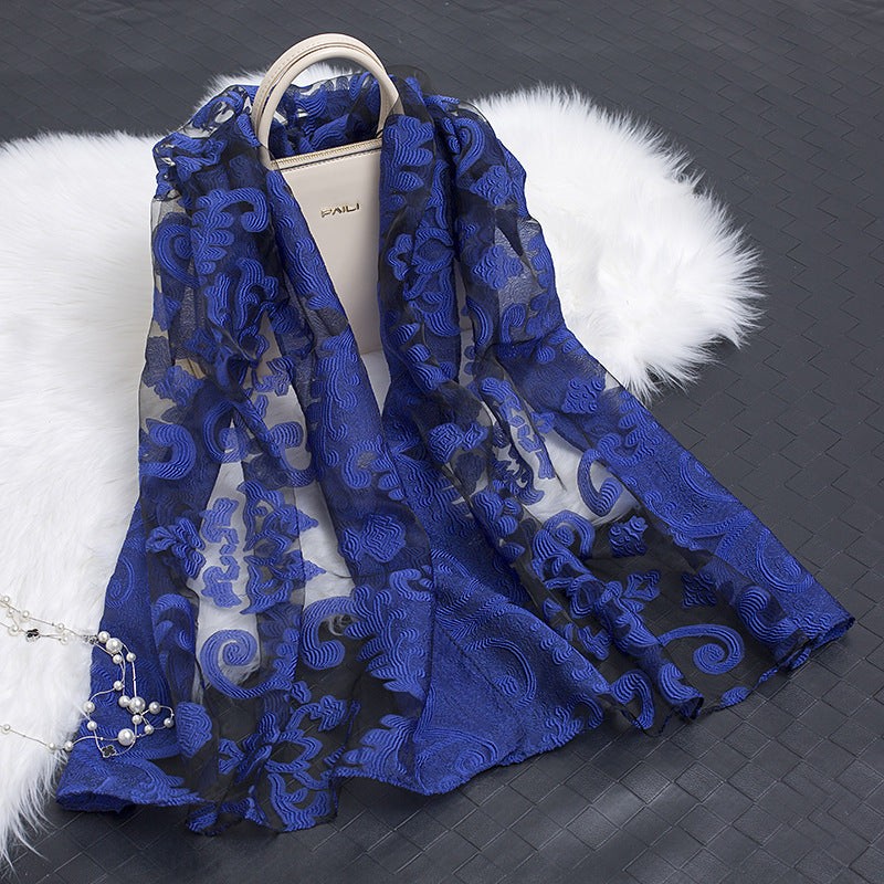 Trendy Women's Silk Scarf with Floral Pattern and Cut-out Design – Fiora (1+1 FREE)