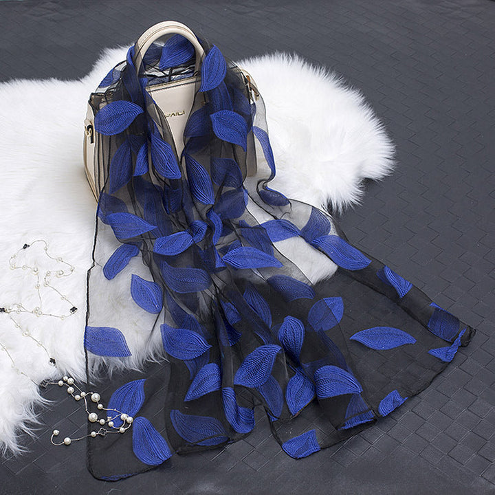 Trendy Women's Silk Scarf with Floral Pattern and Cut-out Design – Fiora (1+1 FREE)