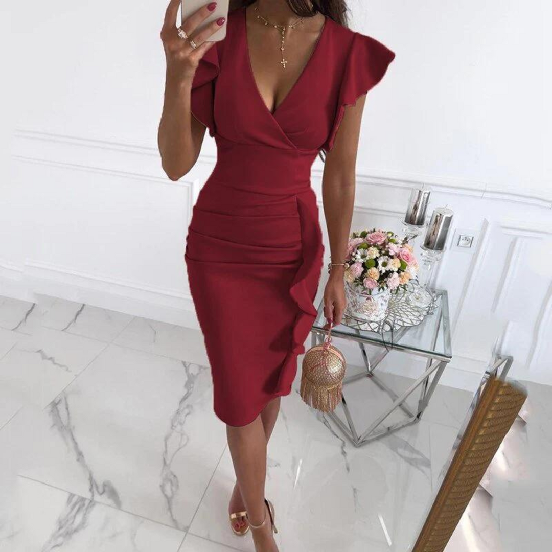 Vestido elegante con escote en V y mangas plisadas - Maud