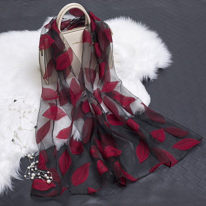 Trendy Women's Silk Scarf with Floral Pattern and Cut-out Design – Fiora (1+1 FREE)