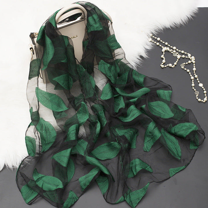 Trendy Women's Silk Scarf with Floral Pattern and Cut-out Design – Fiora (1+1 FREE)