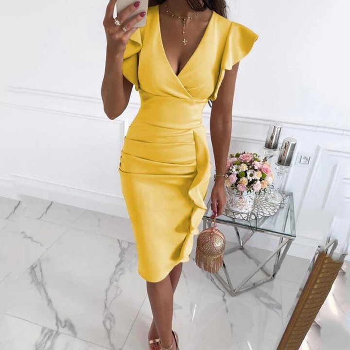Vestido elegante con escote en V y mangas plisadas - Maud