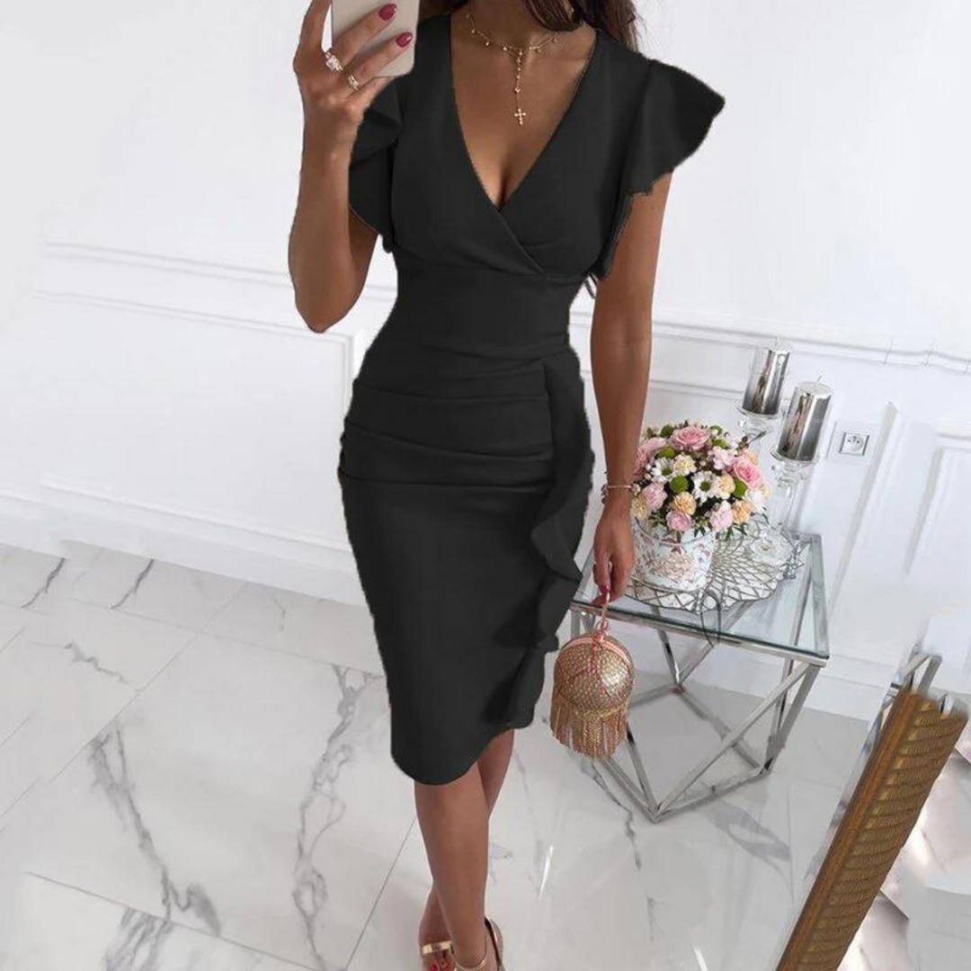 Vestido elegante con escote en V y mangas plisadas - Maud