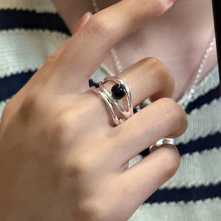 Schwarze Onyx multilinje ring – Arden