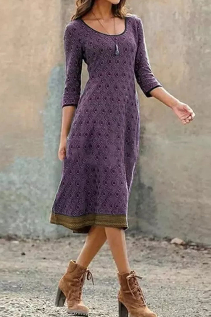 Luftige & Stilvolle Midi-Kleid mit Print und halbem Ärmel – Livia