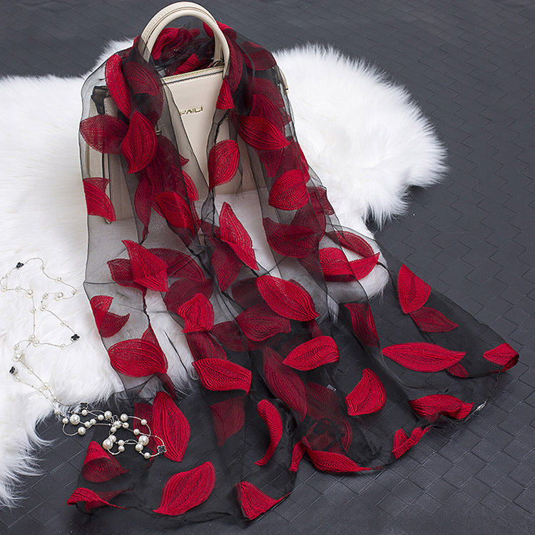 Trendy Women's Silk Scarf with Floral Pattern and Cut-out Design – Fiora (1+1 FREE)