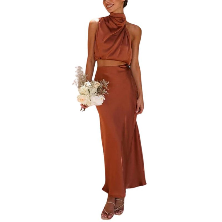 Conjunto de dos piezas satinado con falda – Lina