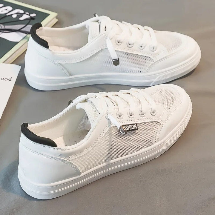 White women's sneakers with mesh upper – Elena