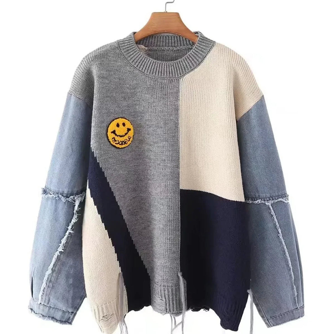 Glad patchwork genser for damer - Liora