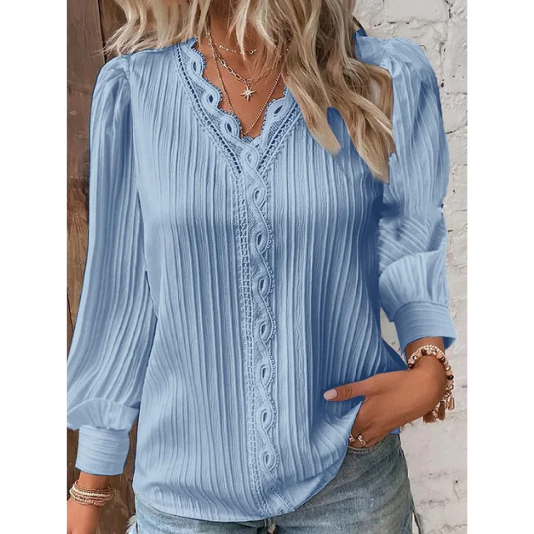 Blusa elegante para mujer con escote en V y manga larga – Alvara