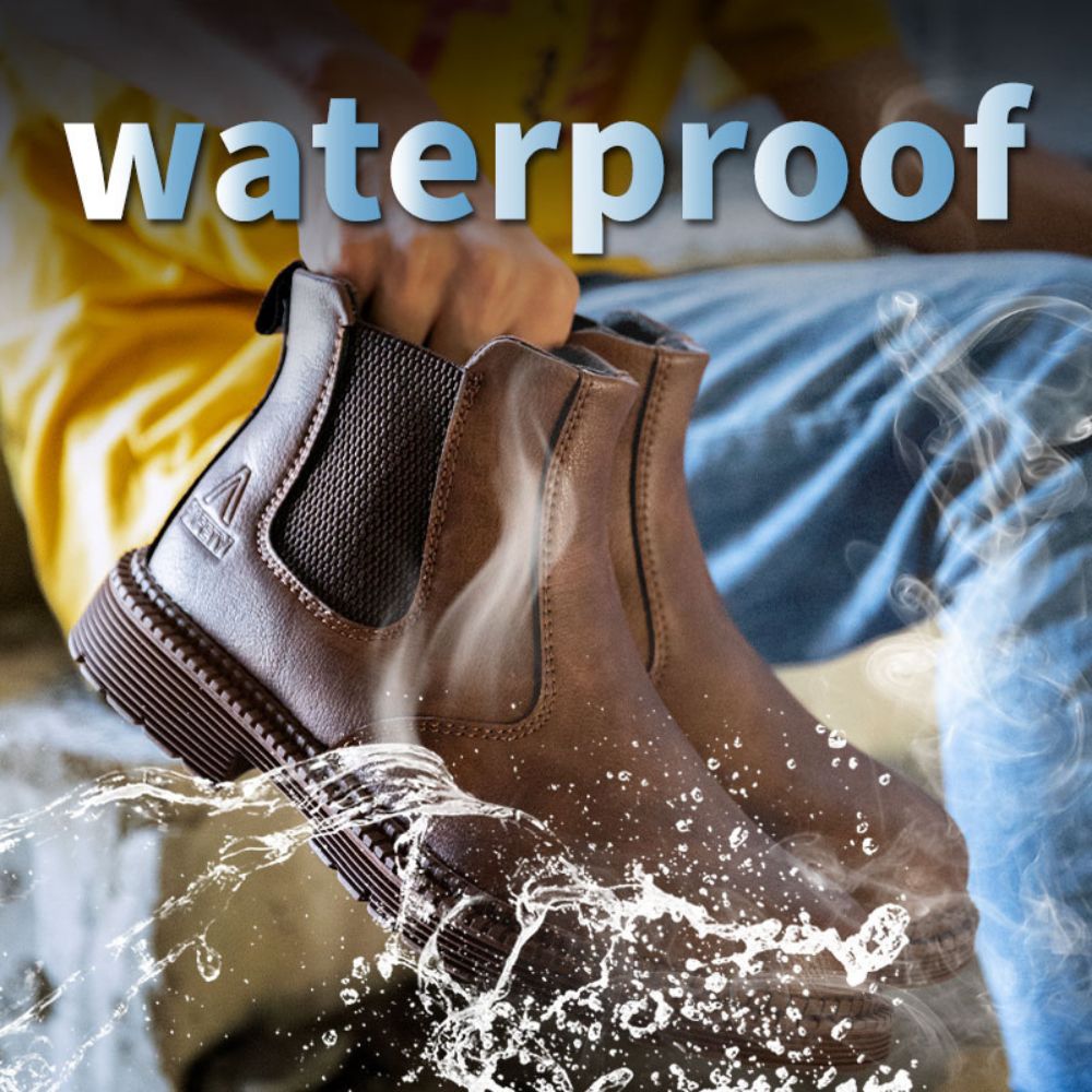 Wasserdichte braune Chelsea-Boots aus Leder, rutschfest, ideal für Outdoor-Aktivitäten.