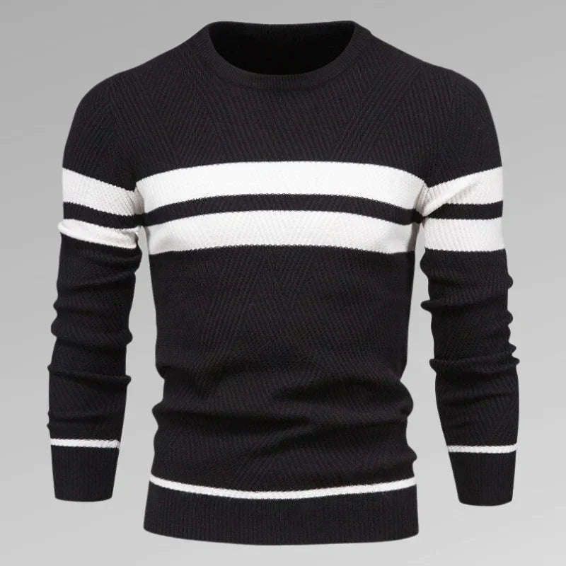 Men's Striped Knit Sweater with Crew Neck – Fabio