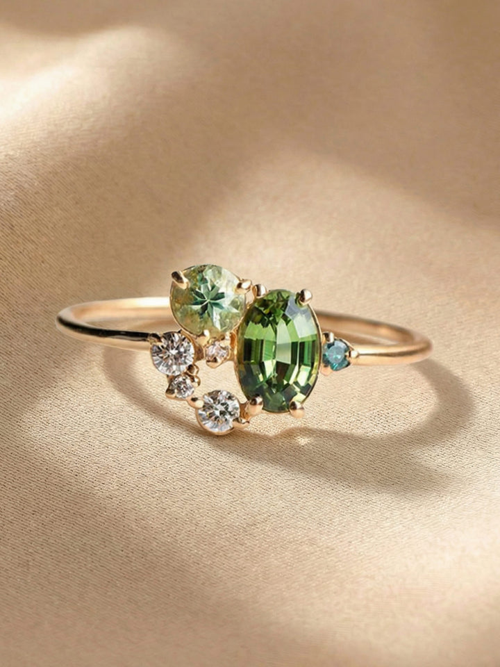 Naturlig peridot med zirkonring – Selene