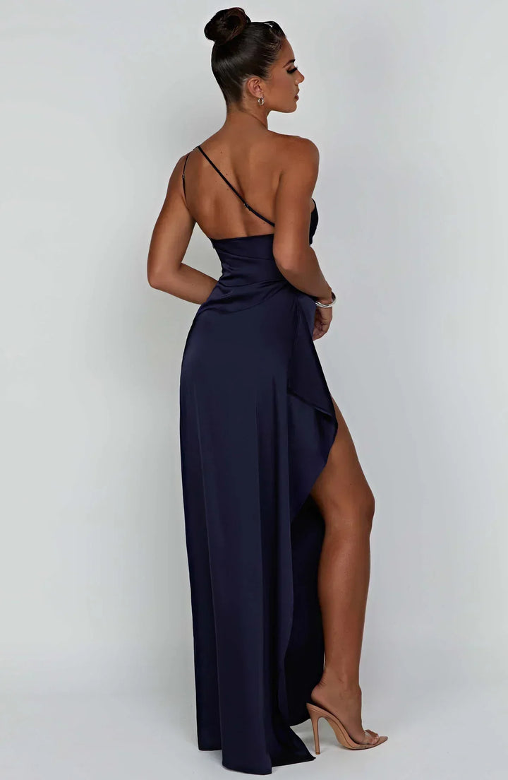 Satinstreifenabendkleid mit einem Schulterträger - Vivienne
