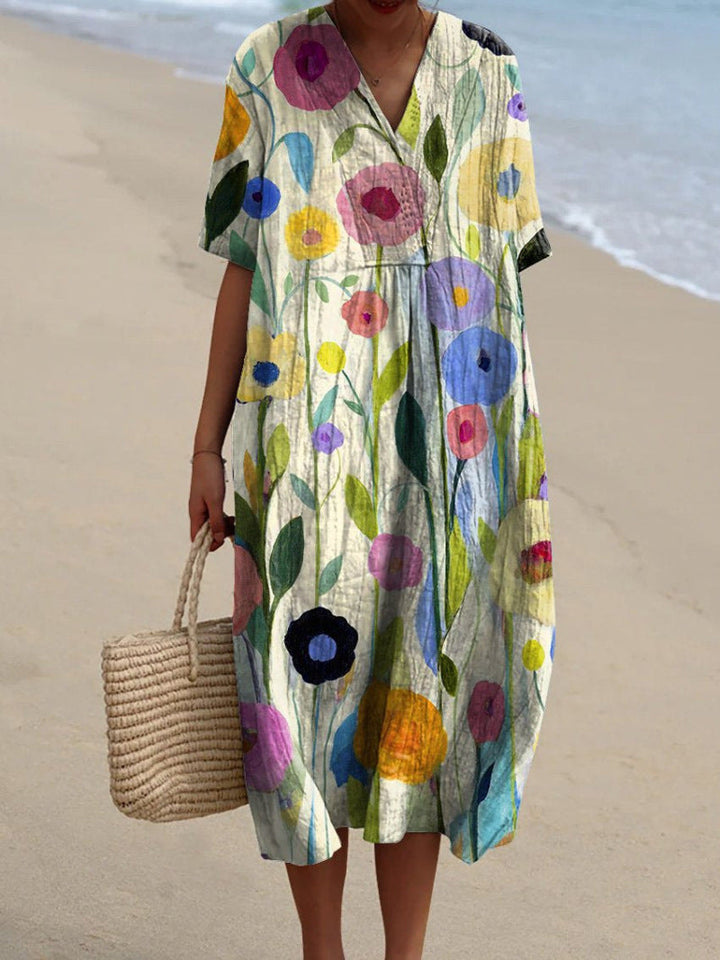 Light summer floral dress with V-neck & comfortable fit – Talia
