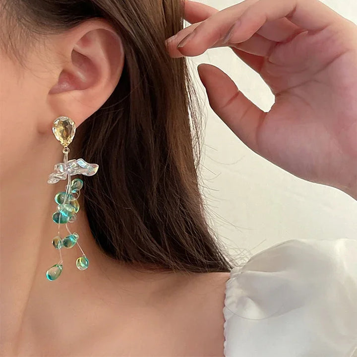 Crystal Flower Tassel Earrings – Sophia
