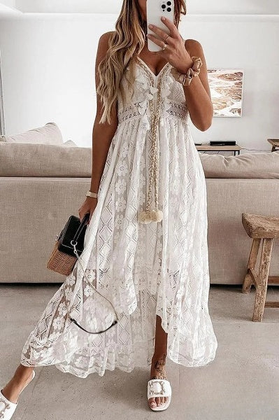 White Lace Fringe Dress - Élodie