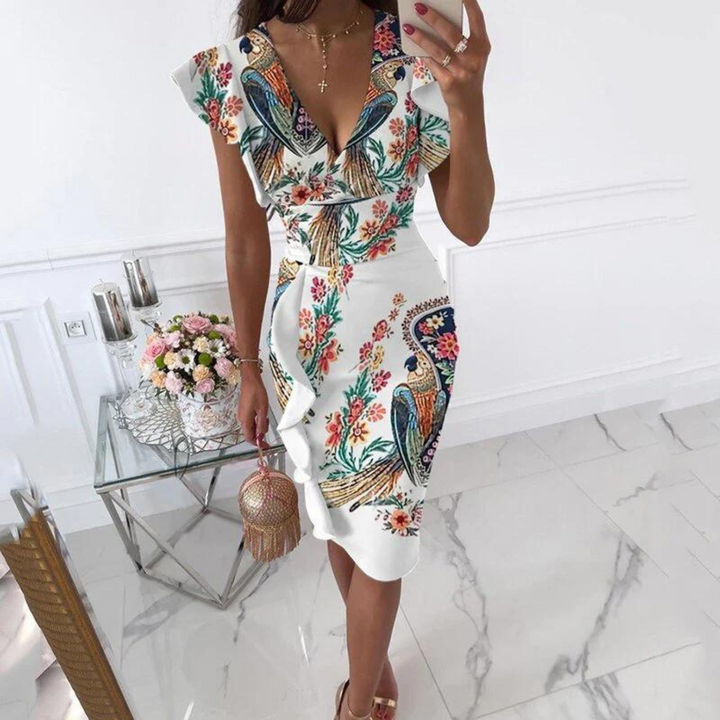 Vestido elegante con escote en V y mangas plisadas - Maud