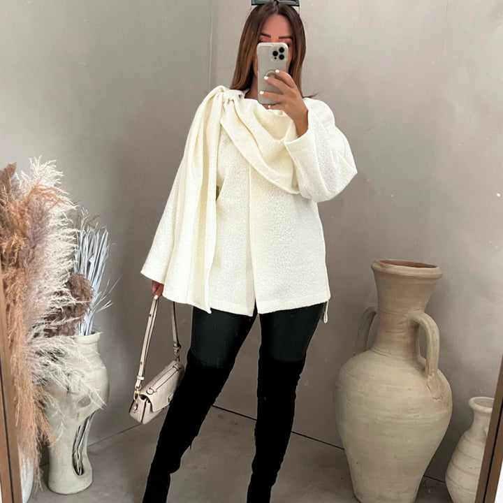Bouclé Poncho with Scarf Detail – Vivienne