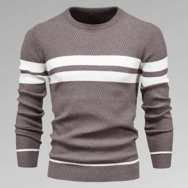 Men's Striped Knit Sweater with Crew Neck – Fabio