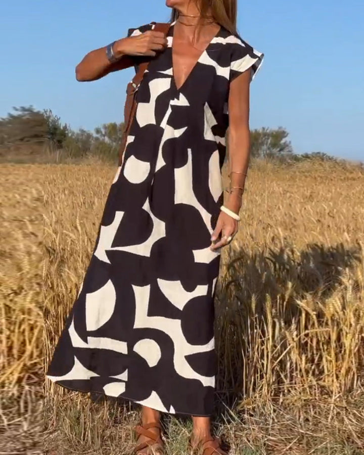 V-hals maxi kjole med print - Bella