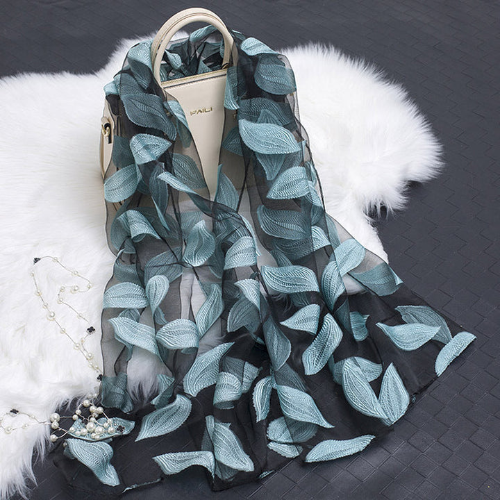 Trendy Women's Silk Scarf with Floral Pattern and Cut-out Design – Fiora (1+1 FREE)