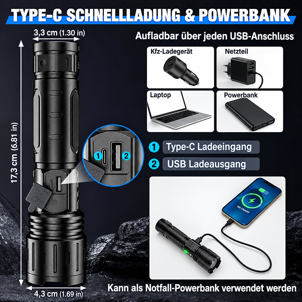 High-Output LED Flashlight – Up to 100,000 Lumens 6