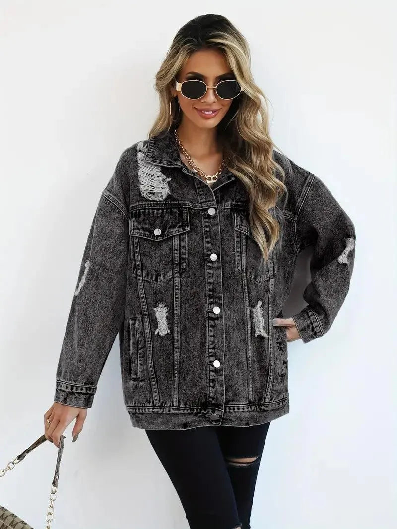 Vandtæt & Forede Oversized Dame Jeansjakke med Hætte – Talia