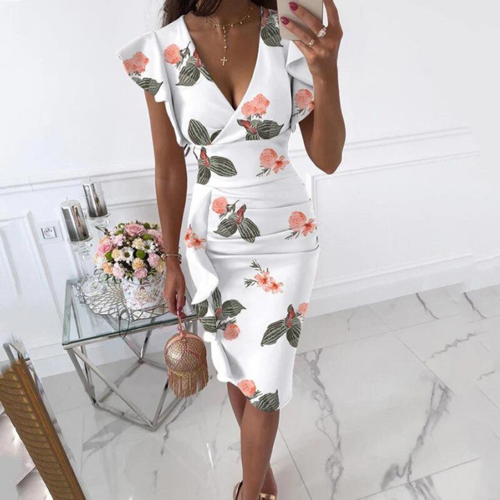 Vestido elegante con escote en V y mangas plisadas - Maud