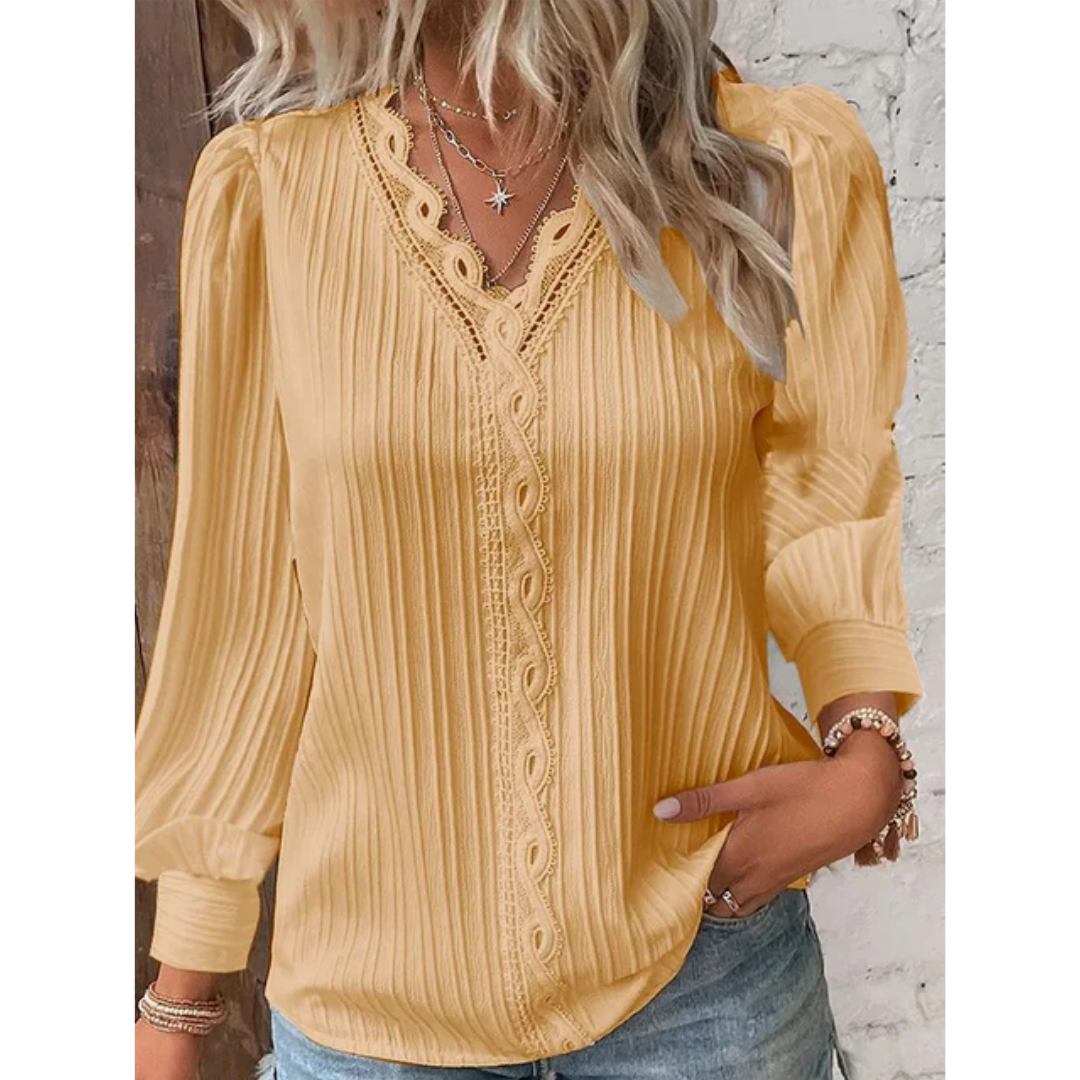 Blusa elegante para mujer con escote en V y manga larga – Alvara