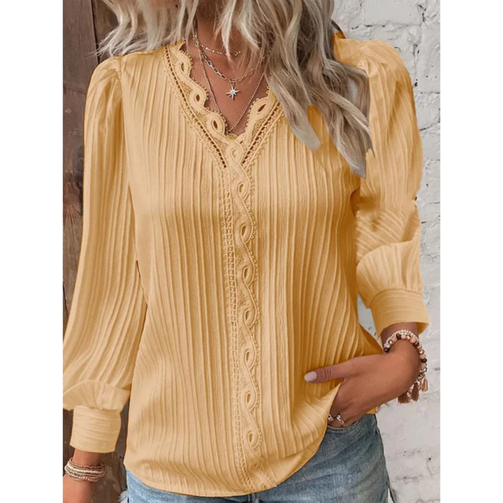 Blusa elegante para mujer con escote en V y manga larga – Alvara