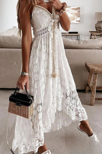 White Lace Fringe Dress - Élodie