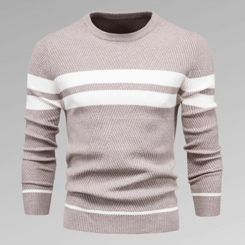 Men's Striped Knit Sweater with Crew Neck – Fabio