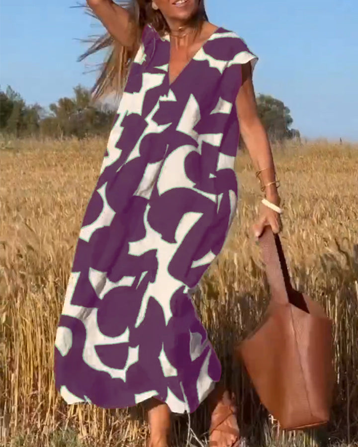 V-hals maxi kjole med print - Bella